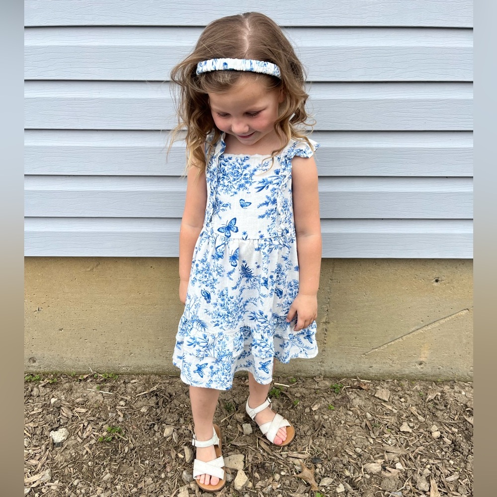 Blue floral print dress and headband